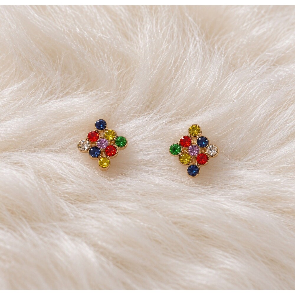 Multicolor Rhinestone Stud Earrings - Picture 1 of 6